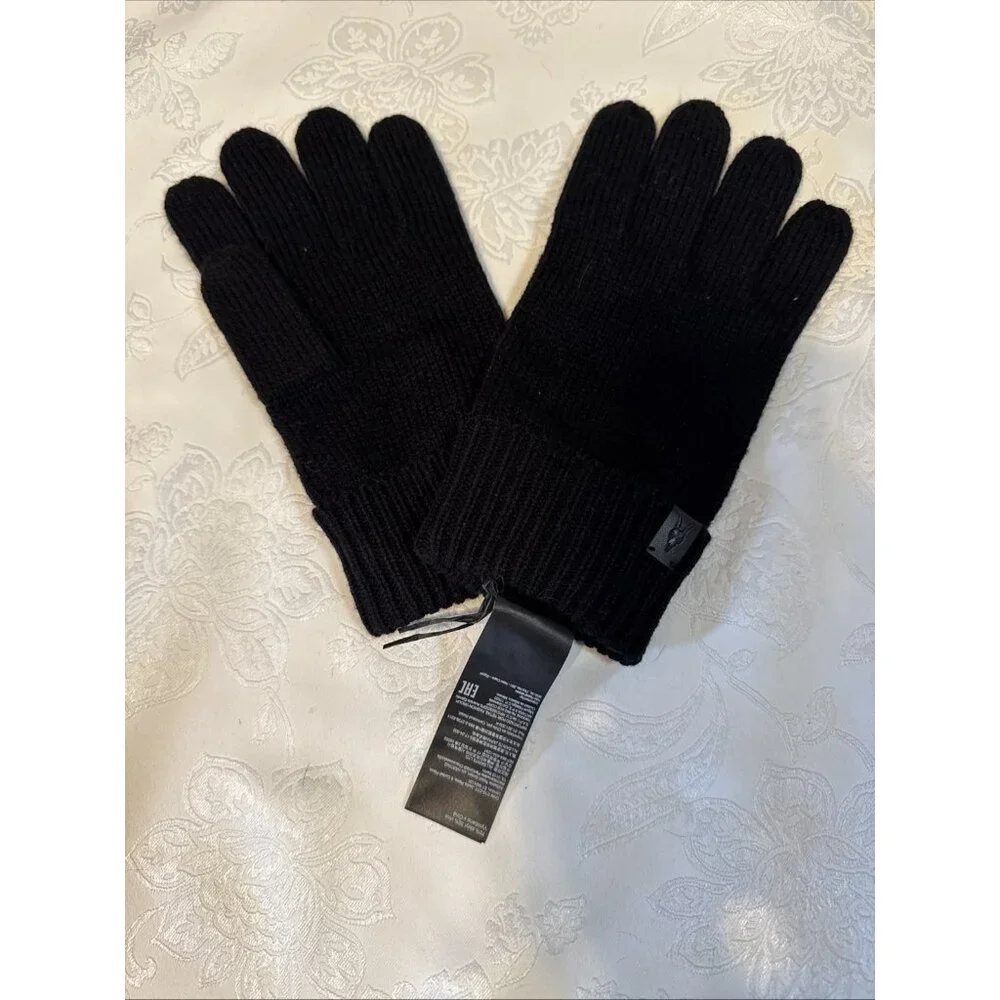 All Saints Gloves Black Women Mixed Stitch Knit Wool Blend Outdoor Streetwear NE